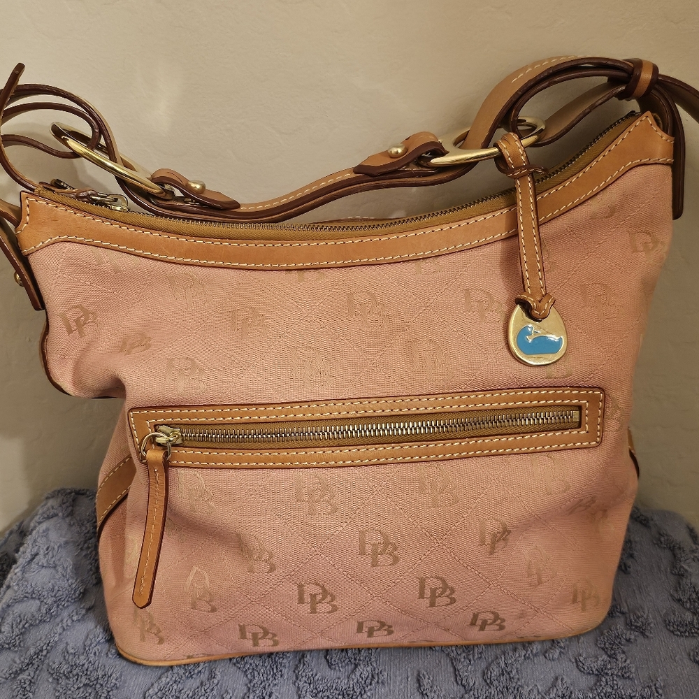 Dooney & Bourke Pink Canvas And Leather Shoulder Bag